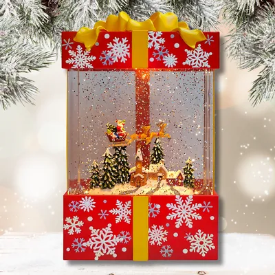 Other Christmas decorations - Christmas LED Gift Box Snow Globe – Santa Sleigh Village Scene (Warm White LED & Music) – DC Option - BLUE STAR B.V.