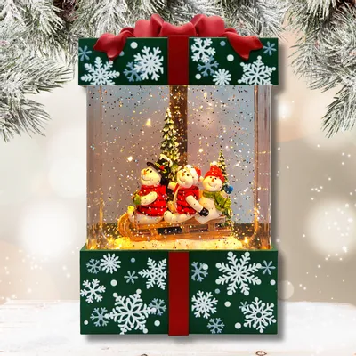 Other Christmas decorations - Christmas LED Gift Box Snow Globe – Snowman Family on Sled (Warm White LED & Music) – DC Option - BLUE STAR B.V.