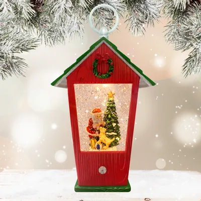 Other Christmas decorations - Christmas LED Lantern Snow Globe – Santa & Deer at Christmas Tree (Warm White LED) – Timer & DC Option - BLUE STAR B.V.