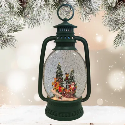 Other Christmas decorations - Christmas LED Lantern Snow Globe – Santa Sleigh & Reindeer Scene (Warm White LED) – Timer & DC Option - BLUE STAR B.V.