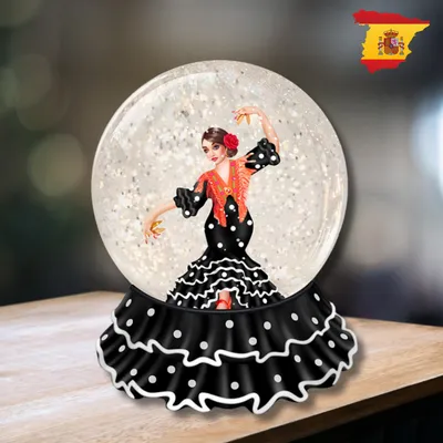 Other Christmas decorations - LED Snow Globe – Flamenco Dancer in Black Dress (Warm White LED) – Timer & DC Option - BLUE STAR B.V.