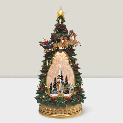 Crèches et santons - Lantern Snow Globe Arbre de Noël LED – Scène d’Église (LED Blanc Chaud) – Minuterie & Option DC - BLUE STAR B.V.