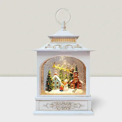 Other Christmas decorations - White Antique LED Snow Globe Lantern – Santa’s Village - BLUE STAR B.V.