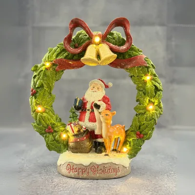 Autres décorations de Noël - Couronne de Noël LED – Père Noël avec Renne et Cadeaux (Lumière Blanc Chaud) - BLUE STAR B.V.