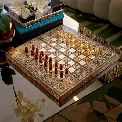 Gifts - Lemon Tree Backgammon & Chess Large Set - MAISON ROSHI - LUXURY ENTERTAINMENT CABINETS