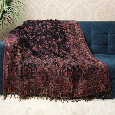 Plaids - Vintage Mughal Merino Wool Blanket Shawl – Black Multi - BRIGHT STAR