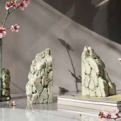 Sculptures, statuettes and miniatures - Catharsis Bookends – Set of Two Stone Sculptures, Sage Green - COKI