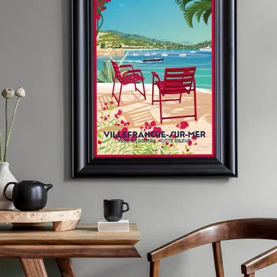 Affiches - Affiche DOZ Villefranche-sur-mer, les chaises rouges, Côte d'Azur - LA MAISON JOSÉPHINE