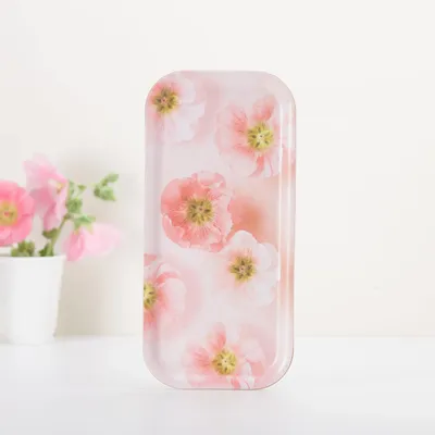 Plateaux - Plateau long de service design - Fleurs roses en trompe-l'œil 15x32 cm - MONBOPLATO