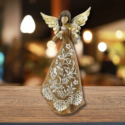 Crèches et santons - Figurine d'ange de Noël — Motif violon — Aspect sculpté rustique - BLUE STAR B.V.