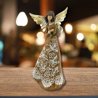 Crèches et santons - Figurine d’Ange de Noël – Finition Bois Naturel - BLUE STAR B.V.