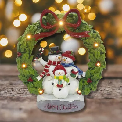 Autres décorations de Noël - Couronne de Noël LED – Famille de Bonshommes de Neige avec Lumières Blanc Chaud - BLUE STAR B.V.