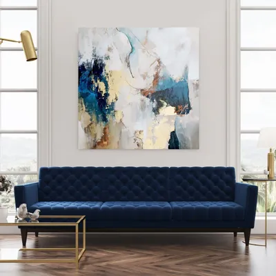 Paintings - Abstract handmade original series of paintings in blue gold "Sobriety" - MATISS ART STUDIO