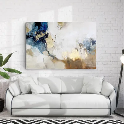 Paintings - Series of handmade abstract paintings in blue gold "Avalacnhe" - MATISS ART STUDIO