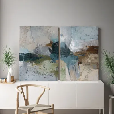 Tableaux - Série de peintures abstraites faites à la main en bleu vert « Fall » - MATISS ART STUDIO