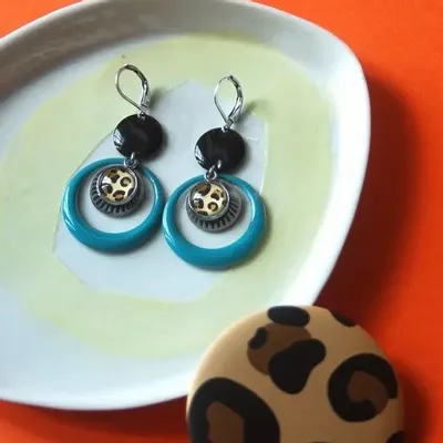 Jewelry - CALI earrings (Cabochon collection) - UN CHAT QU'A SA PUCE