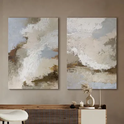 Office design and planning - Handmade abstract paintings textured series « Fjord » - MATISS ART STUDIO