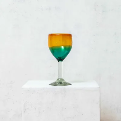Wine accessories - Blown Vine Glass in Amber and Aquamarine - HUAKAL