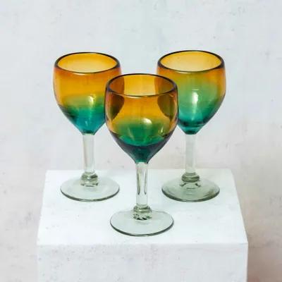 Wine accessories - Blown Vine Glass in Amber and Aquamarine - HUAKAL
