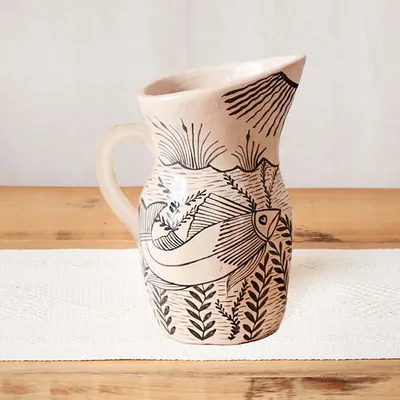 Formal plates - Water Jug in Burnished Clay, Fish collection - HUAKAL
