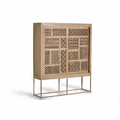 Buffets - Vitrine en bois de teck et pieds en métal de couleur naturelle - GINER Y COLOMER