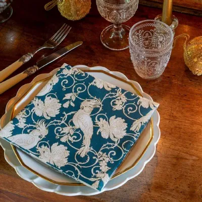 Napkins - PETROL BLUE PARAKEET - FRANÇOISE PAVIOT