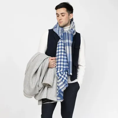 Scarves - LARGO blue acrylic and wool scarf - MONSIEUR CHARLI