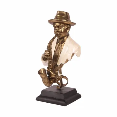 Objets design - Figurine Homme jouant du saxophone 21,5 cm - Doré - Résine - BAROQUE COLLECTION - DUTCH STYLE