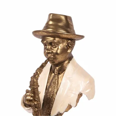 Objets design - Figurine Homme jouant du saxophone 21,5 cm - Doré - Résine - BAROQUE COLLECTION - DUTCH STYLE