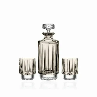 Crystal ware - Linea Mokka Set Decanter + Crystal Whiskey Glasses - 2 pieces - PEKALLA CRISTAL GLASS