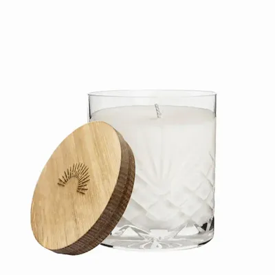 Candlesticks and candle holders - Crystal scented soy candle with a wooden lid and engraving - PEKALLA CRISTAL GLASS