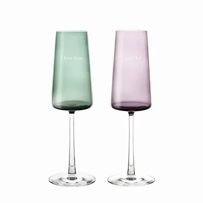 Verres - Vida Verres à champagne colorés Prosecco avec gravure - 2 pièces 240 ml - PEKALLA CRISTAL GLASS