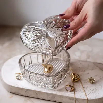 Crystal ware - Mokka Crystal HEART Jewelry Box - PEKALLA CRISTAL GLASS