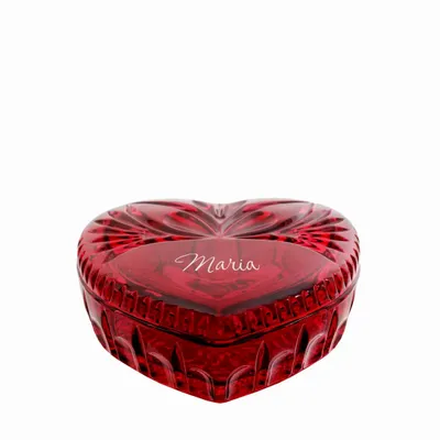 Crystal ware - Rubin crystal HEART jewelry box with name - PEKALLA CRISTAL GLASS