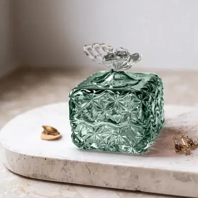 Crystal ware - Malachit Crystal Butterfly Jewelry Box - PEKALLA CRISTAL GLASS