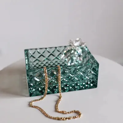 Cristallerie - Boîte à bijoux en cristal avec un couvercle en bois Malachit - PEKALLA CRISTAL GLASS