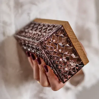 Crystal ware - Crystal jewelry box with a slate wooden lid - PEKALLA CRISTAL GLASS