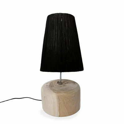 Lampes de table - La lampe de table en bois de teck Raffia, noir naturel - BAZAR BIZAR LIVING