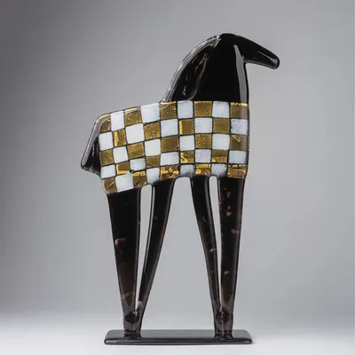 Art glass - Golden Black Horse - GLASS STUDIO HABRAT