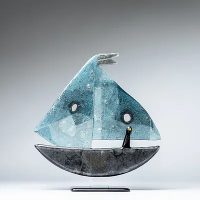 Verre d'art - Blue Ship - GLASS STUDIO HABRAT