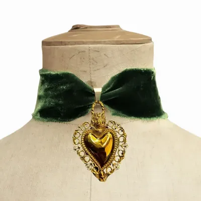 Bijoux - Choker Velours de soie vert - Roméo XL - FASCINATO