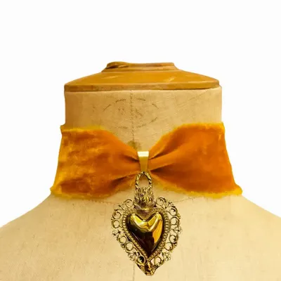 Jewelry - Choker Orange Silk Velvet - Romeo XL - FASCINATO