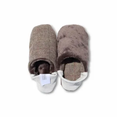 Chaussettes - JAPAN MADE Reversible room shoes / Herringbone Check Tweed × Micro Boa - MERIPPA