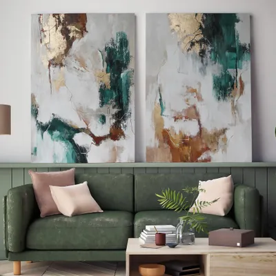 Aménagements pour bureau - « Green flux» Série de peintures abstraites texturées faites à la main - MATISS ART STUDIO