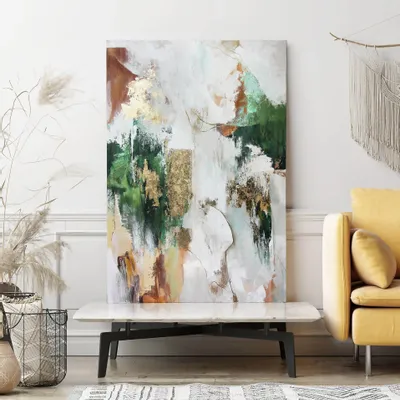 Office design and planning - « Green flow » Series of handmade textured abstract paintings - MATISS ART STUDIO