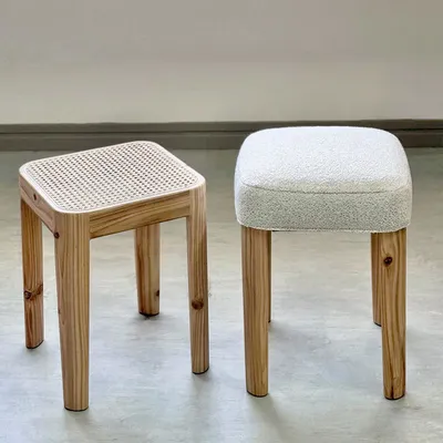 Stools - Solid Wood Rattan Stool (Fabric Cover Version) - TAIWAN CRAFTS & DESIGN