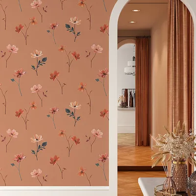 Autres décorations murales - Papier peint dessiné à la main Dolores Pastel Orange - TUMASOVA DESIGN