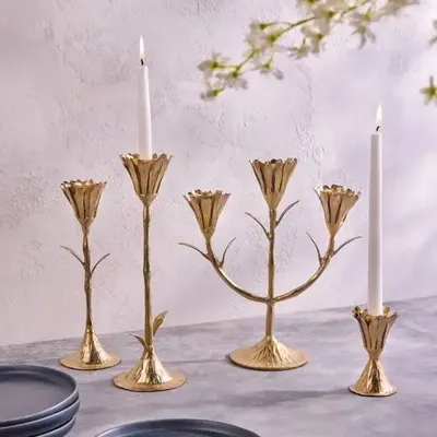 Decorative objects - Gold Floral Candleholders - BE HOME
