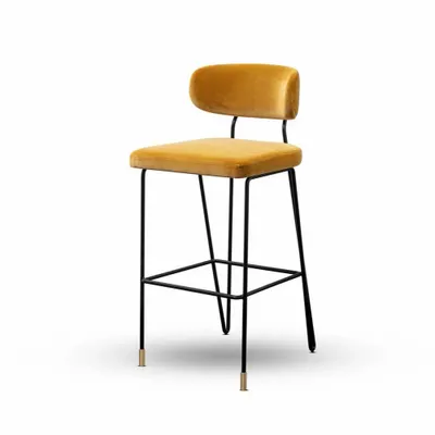 Stools - Apollo Bar Stool in Lacquered Iron and Brass Details - DUISTT