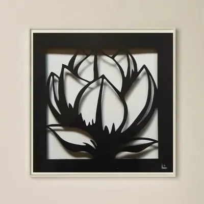 Autres décorations murales - Paper Cut Noir - Découpe Artisanale - FLEUR DE MAGNOLIA - LUMBRA BY PELLAS